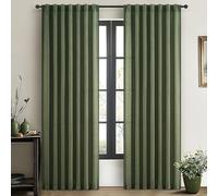 Olive Green Curtains 90 Inches Long for Living Room Bedroom Office, Light Filtering Privacy Sheer Window Treatments Curtain 2 Panels Set Pleated Linen Drapes with Hooks Back Tab Dark Academia Loden