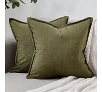 Olive Green Cushion Covers 40cm x 40cm, Set of 2 Soft Corduroy Vertical Stripes boho Cushion Covers, Modern Square Decorative Pillow Case, Pillowcase For Farmhouse Living Room Sofa Bed Home Deco