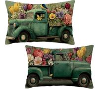 Olive Green Cushion Covers 90x40CM, Outdoor Cushions Waterproof Linen Pillowcases, Rectangle Cushion Covers Set of 2, Decorative Pillow cases Car Pattern, for Sofa, Garden, Living Room Bedroom D6-889