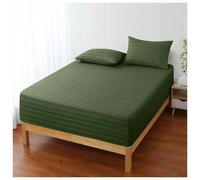 (Olive Green , Double: 137 x 191 CM.) Luxury Stripe 40CM Fitted Sheet Hotel Bed Sheets