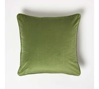 (Olive Green) Filled Velvet Cushion with Piped Edge 46 x 46 cm
