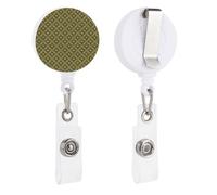Olive Green Geometric Floral Diamond Motifs Retractable Badge Holder Reel Clip ID Card Holder for Doctor Nurse Student Office Worker