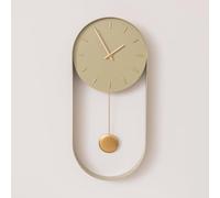 Olive Green & Gold Pendulum Metal Analogue Wall Clock - 20cm x 55cm