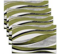 Olive Green Grey Stripe Table Place Mats, Set 45x30cm Geometry Placemats Set of 4 for Geometric Placemat for Kitchen Dining Table Indoor Outdoor Set Modern Striped Art