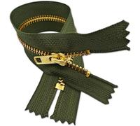Olive Green Jeans Zip 20cm | Closed-End Replacement Zipper for Trousers 7.87” | Golden Teeth, Single Slider Zip for Denim Repairs, Skirts, Pockets, Bags, DIY Sewing Projects