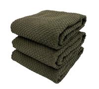 Olive Green Kitchen Hand Dish Towels: Oversized 28" x 18",100% Cotton Cloth Soft Cleaning Drying Absorbent Ribbed Design, Set of 3 Multipurpose for Everyday Use (Olive Textured)