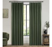 Olive Green Linen Curtains for Living Room, 86 inch Pinch Pleated Drapes with Hooks Back Tab Blackout Privacy Boho Home Decor, Forest/Hunter Green Window Curtains 86 inches Long for Bedroom 2 Panels