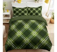 Olive Green Luxury Duvet Cover Sets Classic Tartan Soft, Fluffy, Breathable Minimalist Bedding Argyle Chequered Duvet Cover 135 x 200 cm for Girls Boys