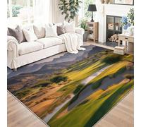 Olive Green Machine Washable Rugs Living Room 80 x 150 cm - Art Deco Area Rugs for Bedroom Dining Room, Non Slip Hills Plants Big Trees Printed Bedside Carpet for Kitchen Hallway Office