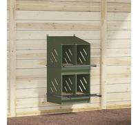 Olive Green Metal Chicken Nesting Box, 4 Compartments, Sloping Roof, Perch Entrance, Ventilated, Durable Cold-Rolled Galvanized Sheet for Laying Hens