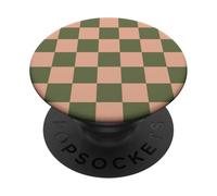 Olive Green Peach Checkered Pattern Retro Minimalist Boho PopSockets Adhesive PopGrip