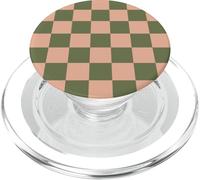 Olive Green Peach Checkered Pattern Retro Minimalist Boho PopSockets PopGrip for MagSafe