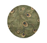Olive Green Peacock Feathers dinner placemats round reusable place mats washable placemats for kids plate mats for tables placemats set of 4 15.4x15.4in