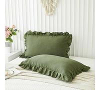 Olive Green Pillow Shams Dark Green Ruffle Standard Pillowcases Cute Pillow Cover Set of 2 Shabby Chic Soft Microfiber Pillowcases 2 Pack (Queen (20''x30''), Olive Green)
