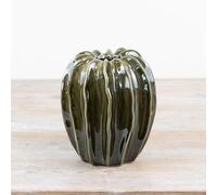 Olive Green Pod Ceramic Vase 18cm - Decorative Vase with Glossy Glaze Finish