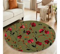 Olive Green Round Children's Rug, 180 cm Soft Traditional Vintage Floral Vine Botanical Carpet - Machine Washable Non-Slip Floor Circle Mats for Dining Room Hallway Classical Entryway