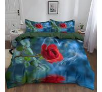 Olive Green Single Duvet Cover, Elegant Romantic Floral Rose Printed Bedding Sets with Zipper Closure Soft Anti-wrinkle and anti-tear Microfiber Quilt Cover for Girls and boys - 135 x 200 cm