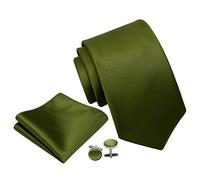 Olive Green Ties for Men Solid Silk Necktie With Cufflinks and Pocket Square Men's Wedding Tie Sets (UK0789-20)