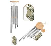 Olive Green Tiger's Head Wind Chimes Memorial Deep Tone Windchime with 6 Aluminum Tubes Outdoor Backyard Garden Decoration