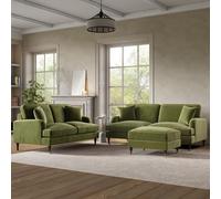 Olive Green Velvet 2 Sofas and Footstool - Payton
