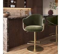 Olive Green Velvet Adjustable Swivel Bar Stool with Gold Base - Ronnie