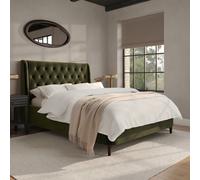 Olive Green Velvet Double Ottoman Bed With Legs - Amara
