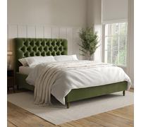 Olive Green Velvet King Size Ottoman Bed with Legs - Pippa