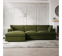 Olive Green Velvet Left Hand 4 Seater Chaise Corner Sofa - August