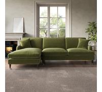 Olive Green Velvet Left Hand Facing 4 Seater Chaise Corner Sofa - Payton