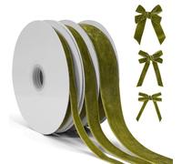 Olive Green Velvet Ribbon for Gift Wrapping, 3 Rolls Vintage Thin Velvet Ribbon Set for Christmas Tree Decoration, 3/8, 5/8, 1 inch Wide, 30 Yards Totally, Thick Christmas Ribbons for Bow Ornaments
