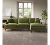 Olive Green Velvet Right Hand 4 Seater Chaise Corner Sofa - Payton