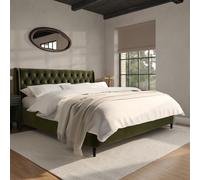 Olive Green Velvet Super King Ottoman Bed With Legs - Amara