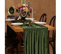 Olive Green Velvet Table Runner: 20x120 Inch Luxurious Velvet Fabric Christmas Runner- Wedding Party Reception Decorations