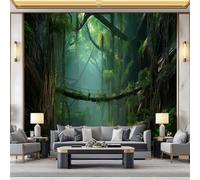 Olive Green Wallpaper - Mysterious Forest Plants Suspension Bridge Print Paste The Paper Application, 300 x 210 cm for Walls Living Room Lounge Bedroom Hallway Feature Wall