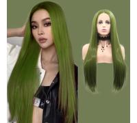 Olive Green Wig Long Straight 13x3 Synthetic Wavy Lace Front Wigs for Women Pre Plucked Glueless Synthetic Heat Resistant Hair Wigs Lolita Cosplay Cosplay Daily Wear Wig Drag Queen 24Inch