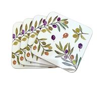 Olive Grove Set of 4 Cork Backed Coasters, 10.5cm Mediterranean Design Drinks Coasters for Tables