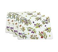 Olive Grove Set of 4 Cork Backed Placemats, 29x21.5cm Mediterranean Design Table Mats, Rectangle Place Mats