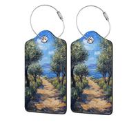 Olive Grove with The Sea Luggage Tag for Suitcase 2 Pack Leather Luggage Tag with Privacy Flap Name Id Label and Metal Loop for Women Men Travel