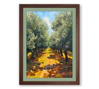 Olive Harvest Path Rustic Framed Wall Art Print A1 (84.1×59.4cm) Walnut, Wall Decor for Living Room, Bedroom, Office & Home, Ready to Hang, Art Gift