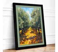 Olive Harvest Path Rustic Framed Wall Art Print A3 Black