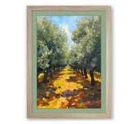 Olive Harvest Path Rustic Framed Wall Art Print A4 (29.7×21cm) Oak, Wall Decor for Living Room, Bedroom, Office & Home, Ready to Hang, Art Gift