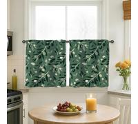 Olive Kitchen Curtains, Botanical Natural Flower Leaf Spring Green Tiered Kitchen Window Curtain Set Window Decoration for Dining Room Breakfast Nook Sink Area 26x30 Inch