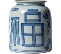 Olive Leaf Antique Blue and White Ceramic Ginger Jar Vase for Home Decor, Ceramic Ginger Jars Vase with Lid Porcelain Farmhouse (Fu)