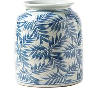 Olive Leaf Antique Blue and White Ceramic Ginger Jar Vase for Home Decor, Ceramic Ginger Jars Vase with Lid Porcelain Farmhouse (Olive Leaf)