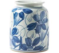 Olive Leaf Antique Blue and White Ceramic Ginger Jar Vase for Home Decor, Ceramic Ginger Jars Vase with Lid Porcelain Farmhouse (Magnolia)