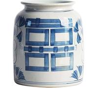 Olive Leaf Antique Blue and White Ceramic Ginger Jar Vase for Home Decor, Ceramic Ginger Jars Vase with Lid Porcelain Farmhouse (Xi)