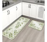 Olive Leaf Kitchen Mats for Floor, Botanical Greenery Soft Mats, Spring Cushioned Comfort Washable Decor Rugs for Kitchen Sinks Laundryroom Bathroom 2pcs