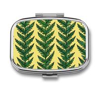 Olive Leaf Vines Pill Box Travel Pill Organizer 2-Compartment with Mirror Design Portable Square Medicine Case for Vitamins, Jewelry & Essentials Durable Pocket Pillcase for Purse, Camping