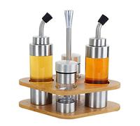 Olive Oil and Vinegar Dispenser, Salt and Pepper Shakers Glass Set with Holder for Kitchen, Restaurant