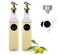 Olive Oil Dispenser Bottle Drizzler for Kitchen, 2 Pcs Vinegar Bottle 500ml Lead-Free Clear Glass Oil Bottle Set,with Spouts,Funnel and Labels (500ML)